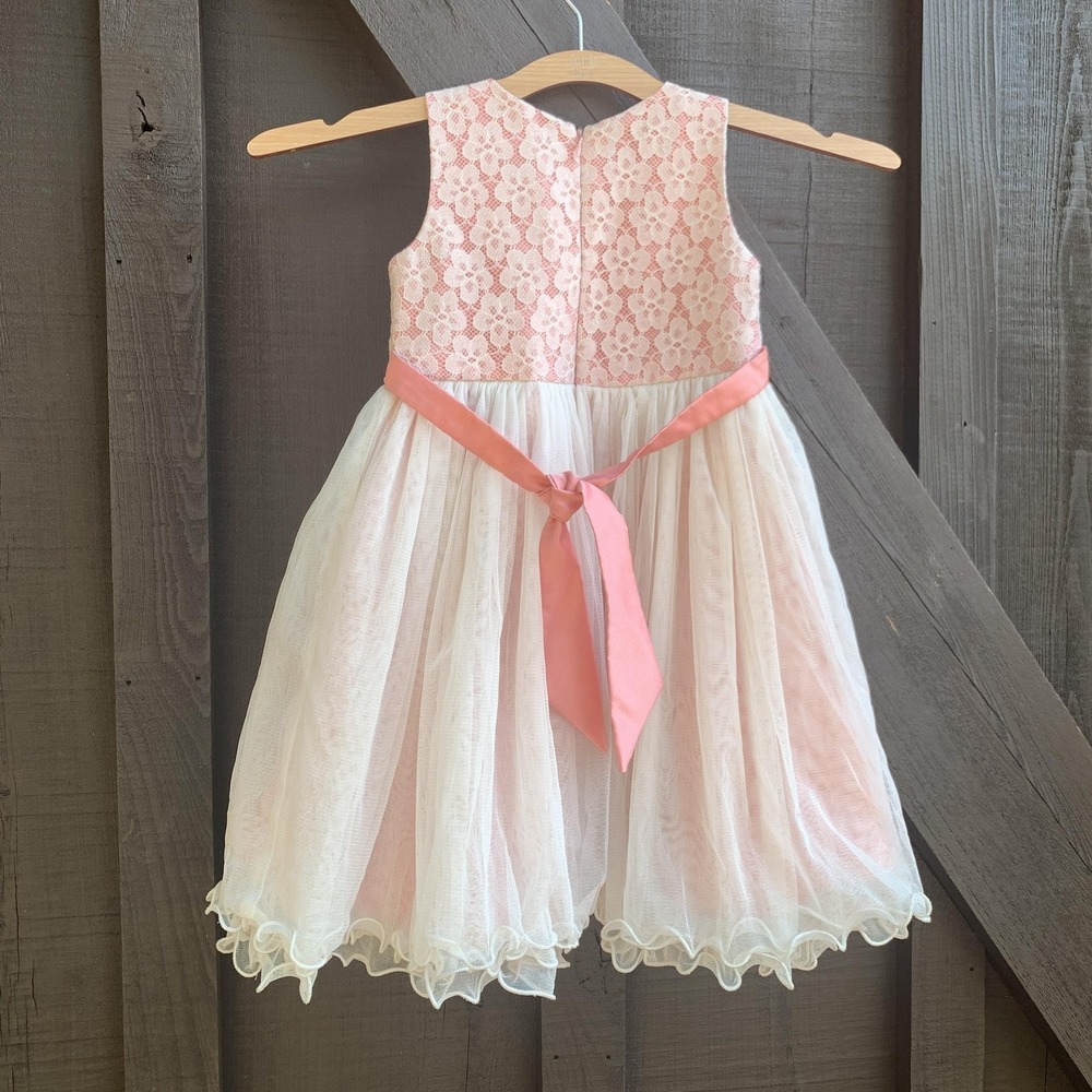 American Princess Girls 2T Pink Ivory Lace Tulle Flower Girl Party Easter Dress - Picture 8 of 14